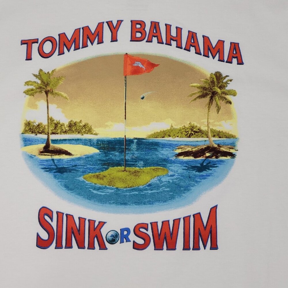 Tommy Bahama Golf T Shirt Mens Medium Long Sleeve White Sink or Swim Graphic - Picture 1 of 10